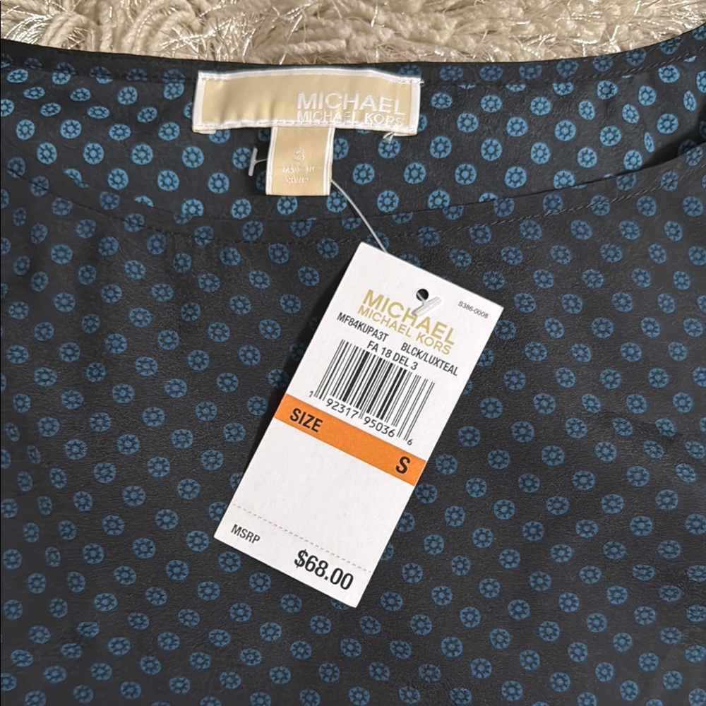MICHAEL Michael Kors Blue and Black Flutter Sleeve Blouse - Picture 2 of 3